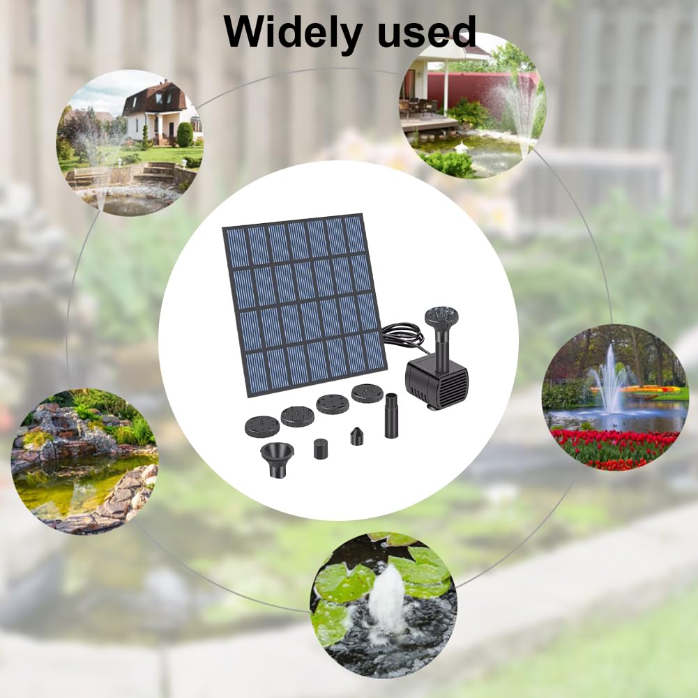 paneles solares, Bomba de fuente solar de bricolaje con boquilla Bomba de fuente de agua alimentada por panel solar Kit de bomba de agua de fuente solar for jardín, baño de pájaros, peces de acuario