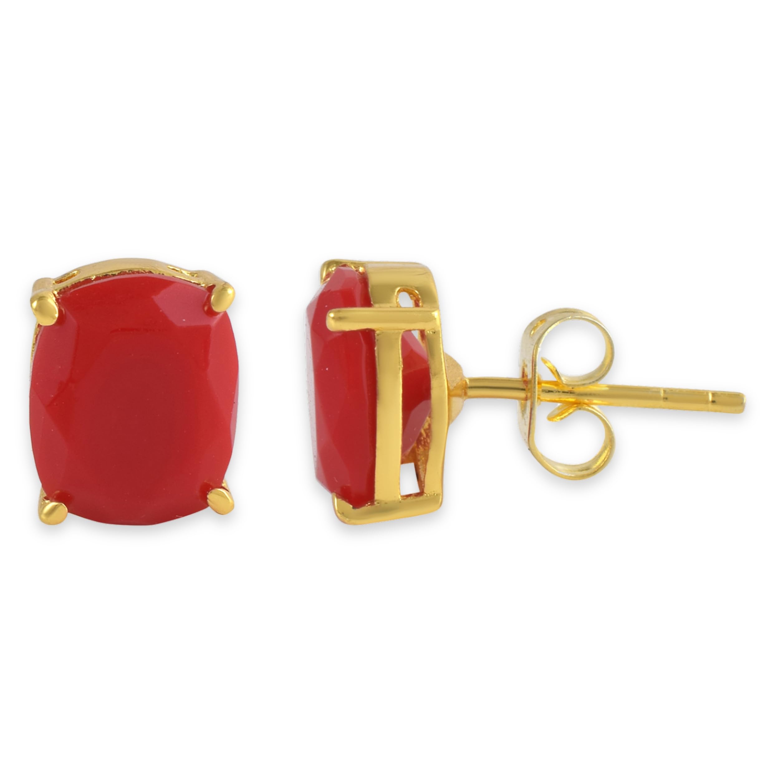 SeagullIN 18K Gold Plated Cushion Cut Gemstone Stud Earrings for Women | 8x10 MM Birthstone Earrings | Trendy Jewelry for Women & Girls