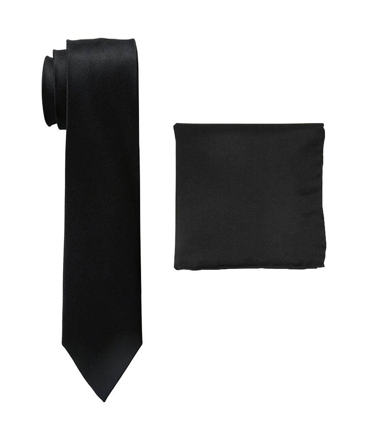 Men's black slim necktie and pocket square combo-image-38