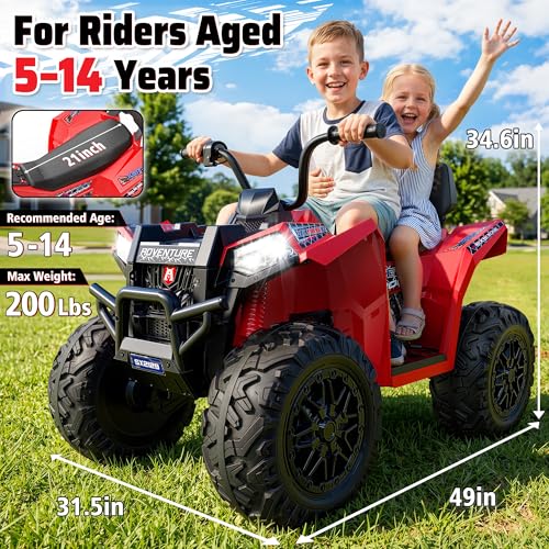 Image of ANPABO 24V XXXL Kids ATV 4 Wheeler Ages 5-14, 4WD & 800W, 200 Lbs, Red