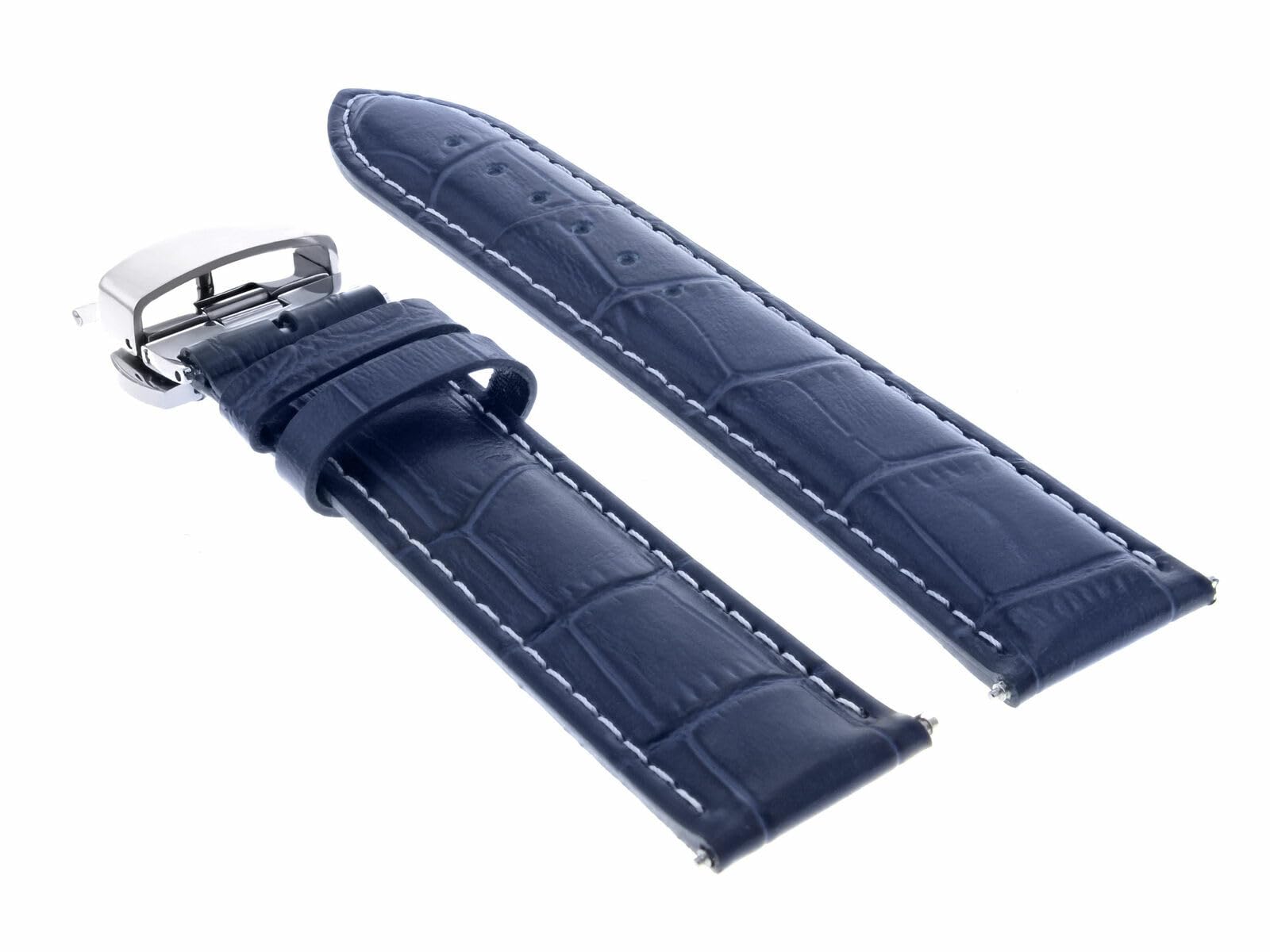 Ewatchparts 24mm Leather Watch Band Strap Compatible With Breitling Navitimer Colt Bentley Abyss Blue With White Stitching