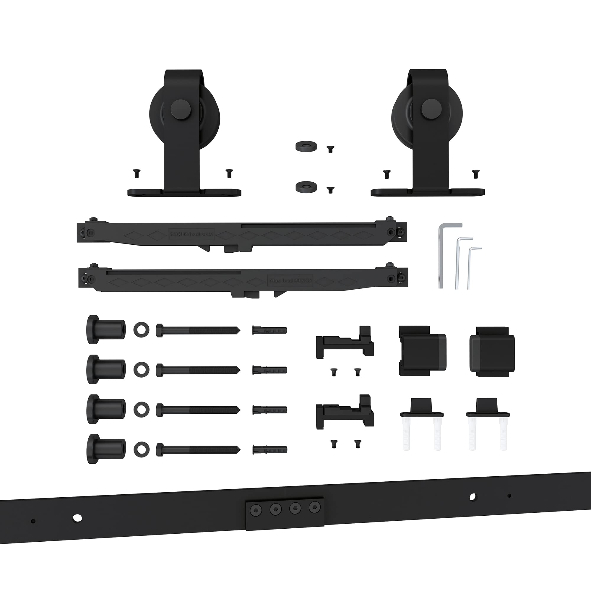 JUBEST 30in x 84in Glass Sliding Barn Door, Modern French Door, Paneled Frosted Glass Carbon Steel Frame Sliding Pocket Interior Door with 5FT Hardware Kit and Soft Close Mechanisms