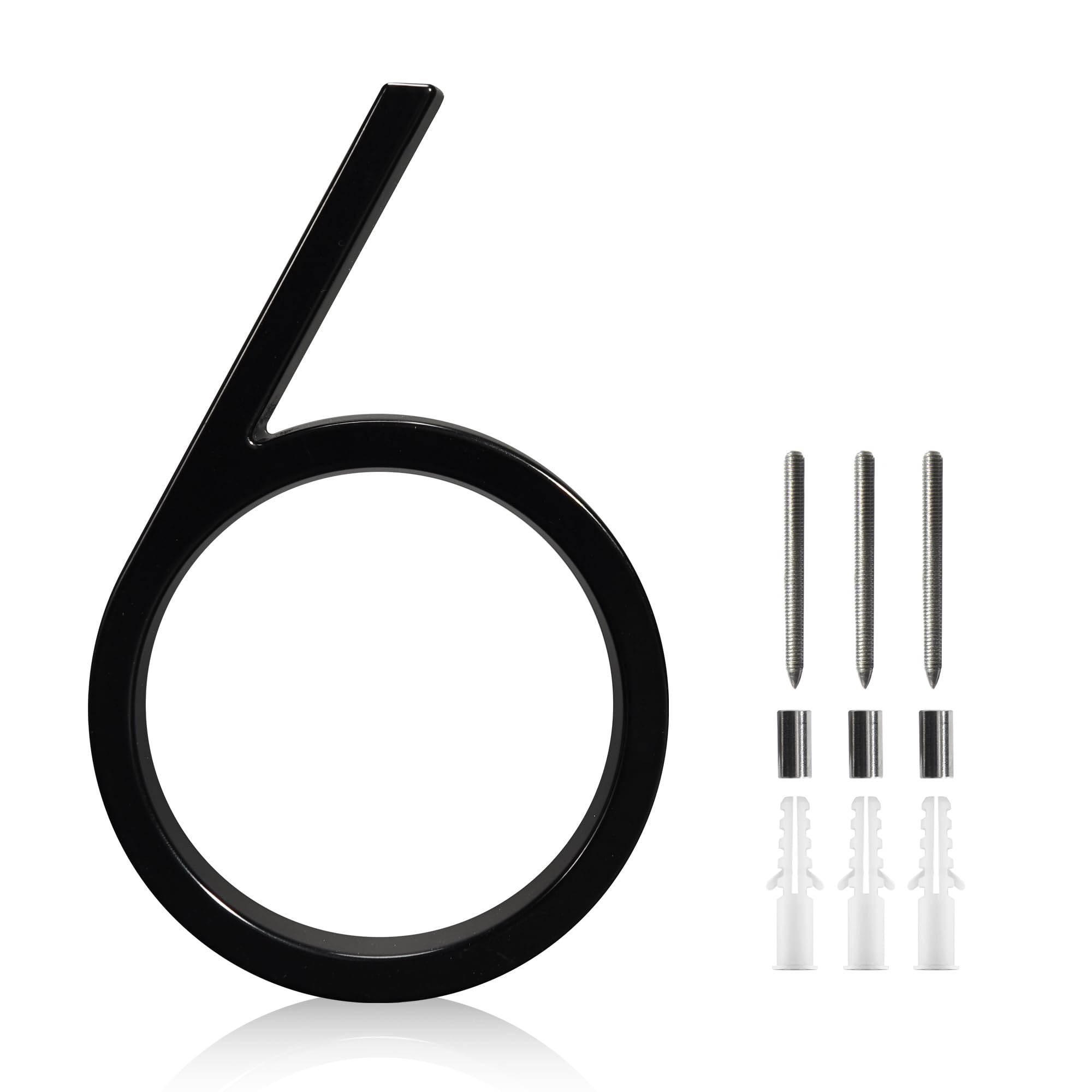 Paul Plus 5-inch Street Address Number - Modern House Numbers with Black Floating Mount (six)