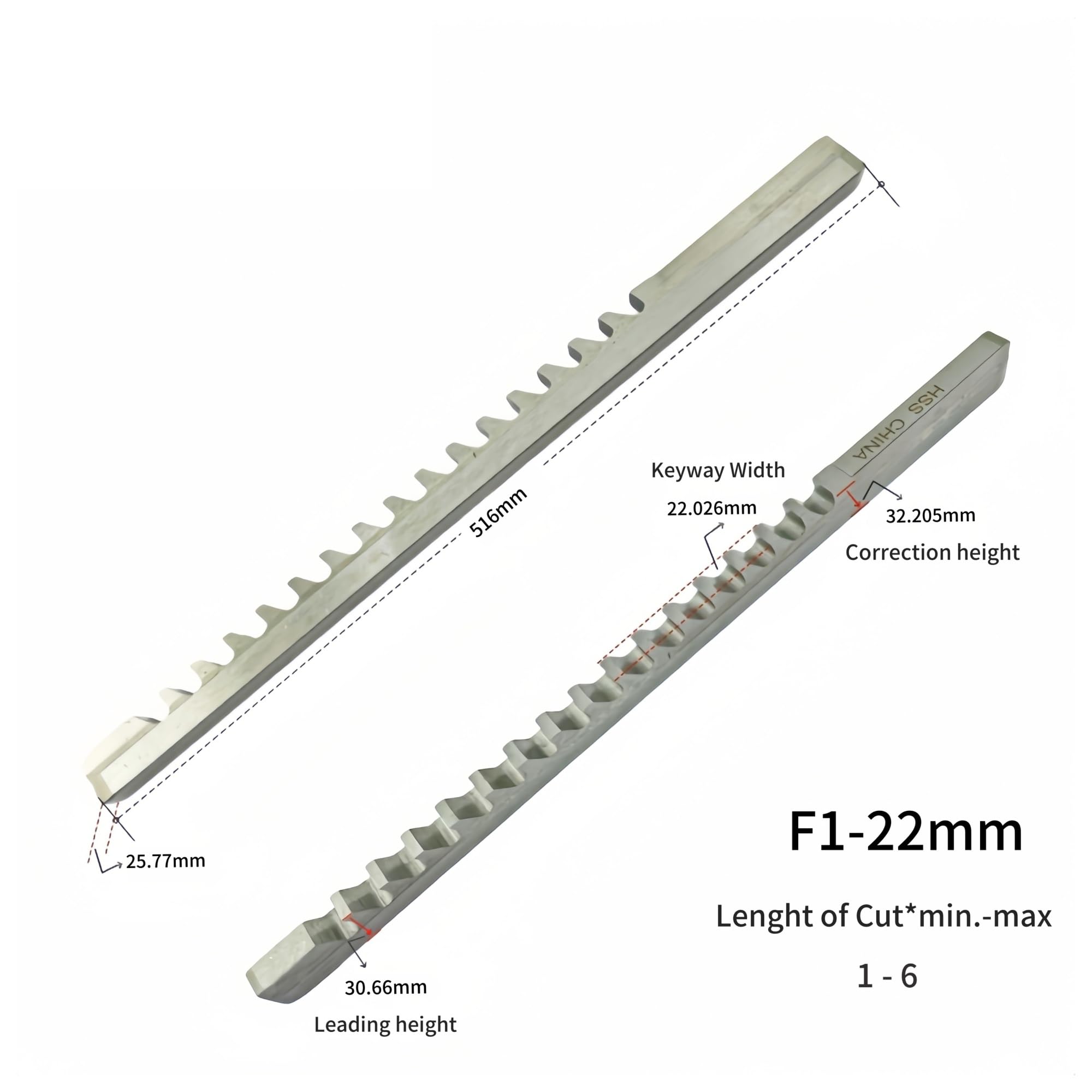 Przeciągacz wpustowy typu F, narzędzia do rowków wpustowych ze stali szybkotnącej do obrabiarek CNC F1-20/22/24/25 mm do tokarek (F1-22 mm)