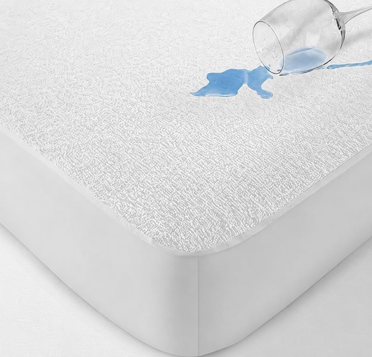 House 22 White 100% Waterproof Mattress Protector Super King Terry Toweling - Stretchable Deep Pocket Skirt (30Cm) – Breathable & Anti-Allergy Premium Terry Towel Mattress Cover (180X200cm)