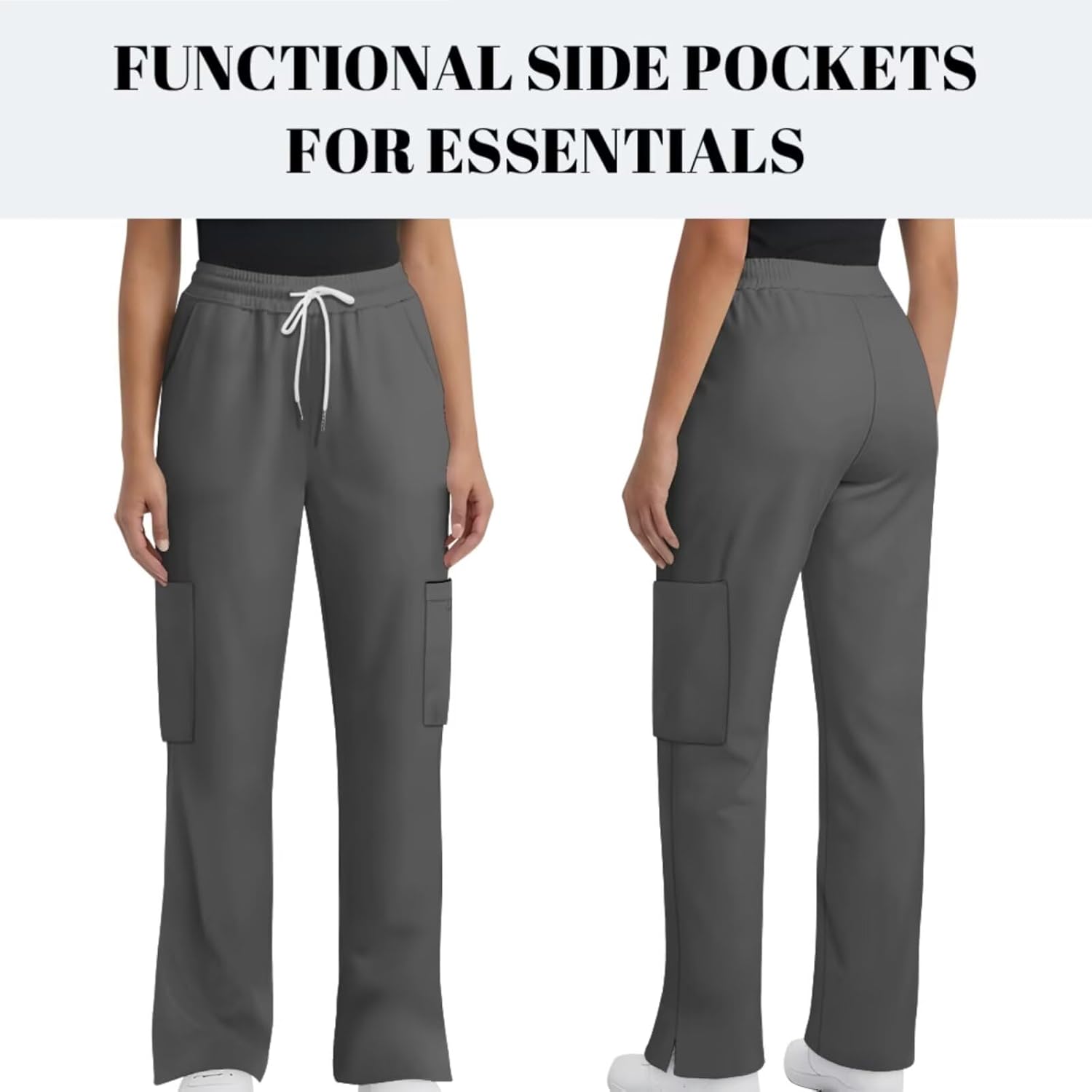 Scrubs for Women Set Medical Uniform V Neck Short Sleeve Top and Straight Jogger Pants with Six Pockets Workwear