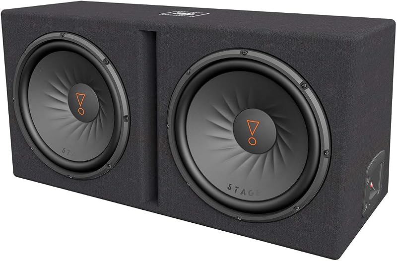 Caja doble con puerto de audio para automóvil de 12", color negro