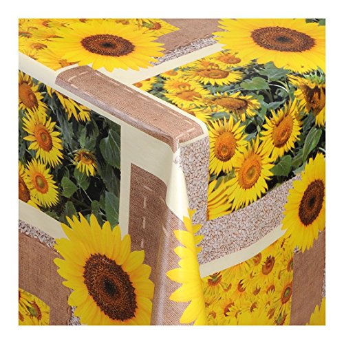 Preisvergleich Produktbild Wachstuch Tischdecke Wachstischdecke Gartentischdecke, Abwaschbar Meterware, Länge wählbar, Sonnenblumen Creme Braun (045-00) 160cm x 140cm