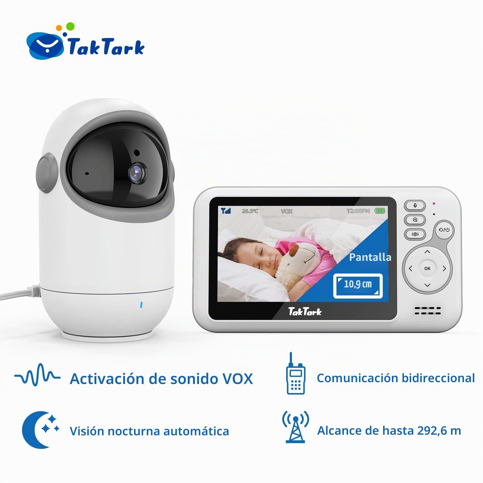 TakTark Cámara vigilabebés de 5 Pulgadas Modelo 2024 (es Necesario conectar una Unidad de Pantalla de vigilabebés para su Uso, no se Incluye Ninguna Pantalla de vigilabebés en el Paquete)