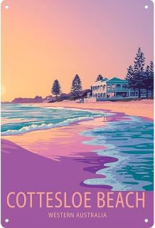 Cottesloe Beach Western Australia Travel Poster Signs Posters Funny Metal Sign For Man Cave bathroom Farm Bedroom living room Kitchen Garage Wall Decor 8 * 12 Inch