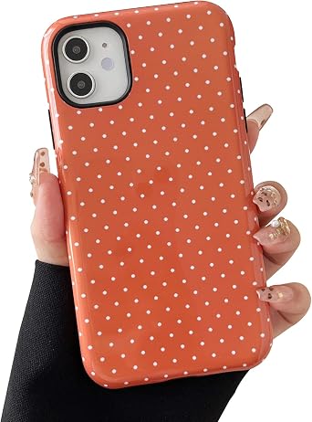 Compatible with iPhone 12/12 Pro Case, Fashion Cute Polka Dot Pattern Aesthetic Design for Women, Soft TPU and Hard Back Shockproof Phone Case for iPhone 12/12 Pro 6.1 inch, Orange
