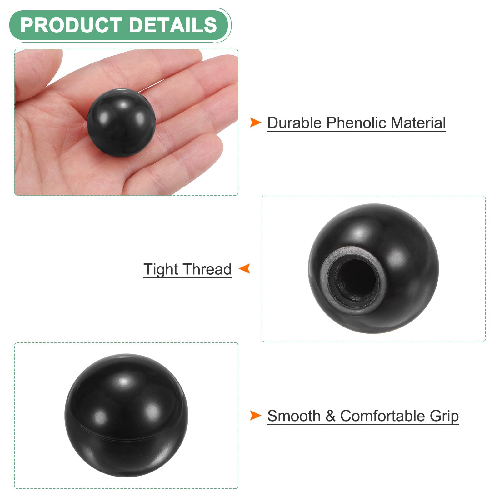 M METERXITY 3-Pack Threaded Ball Knobs, M8 Female Thread 25mm Dia. Thermoset Ball Knob for Lathe/Machine/Lawn Mowers - Image 2