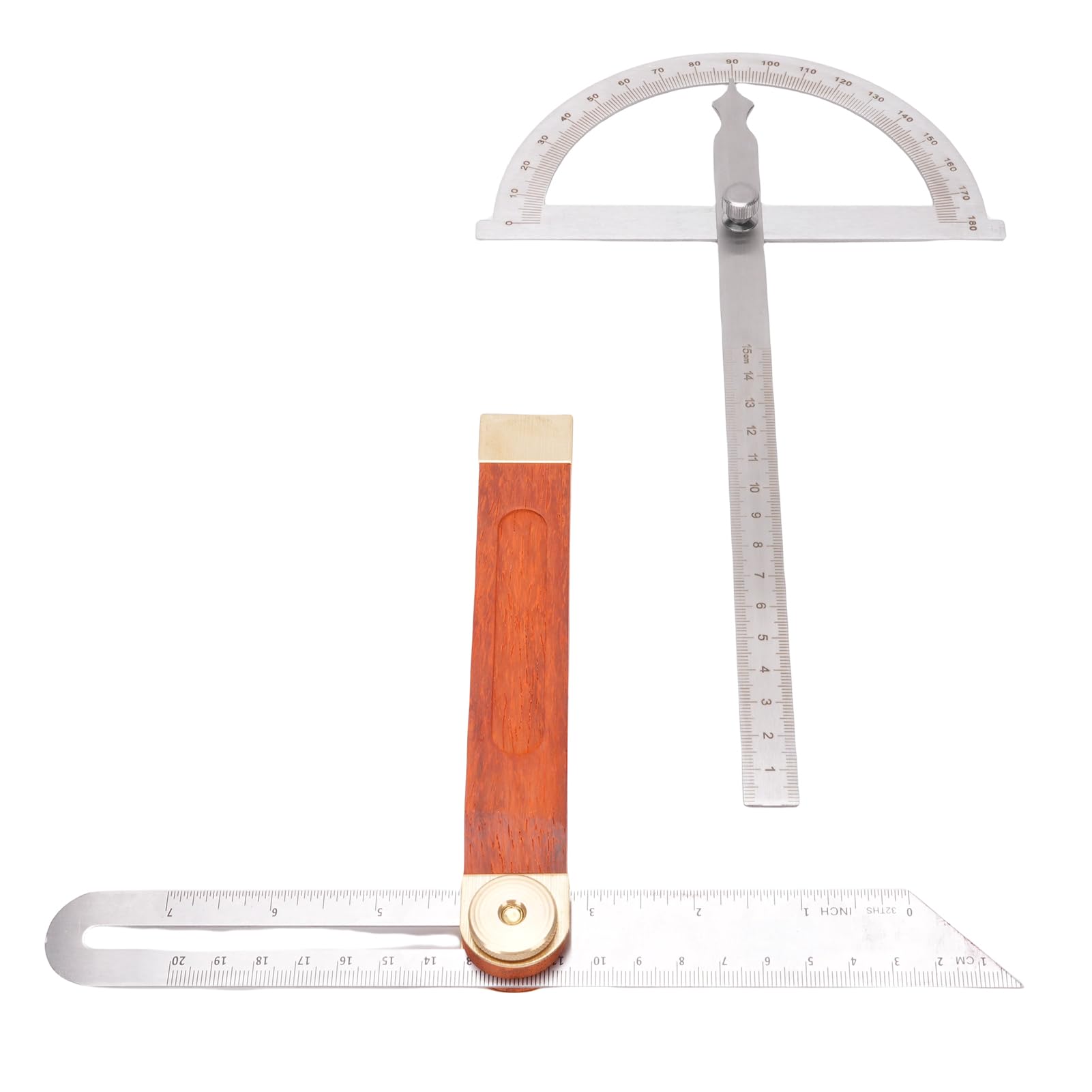 Woodworking Tools, 2Pcs Adjustable Protractor Angle Finder Woodworking Square Ruler and T Bevel Gauge, Stainless Steel Brass Wood Sliding Gauge Carpentry Squares