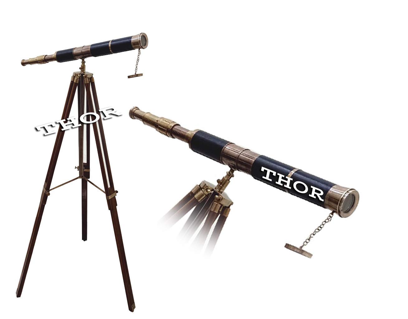 Royal Telescope Black Leather Single Barrel Wooden Stand Home Decor 27