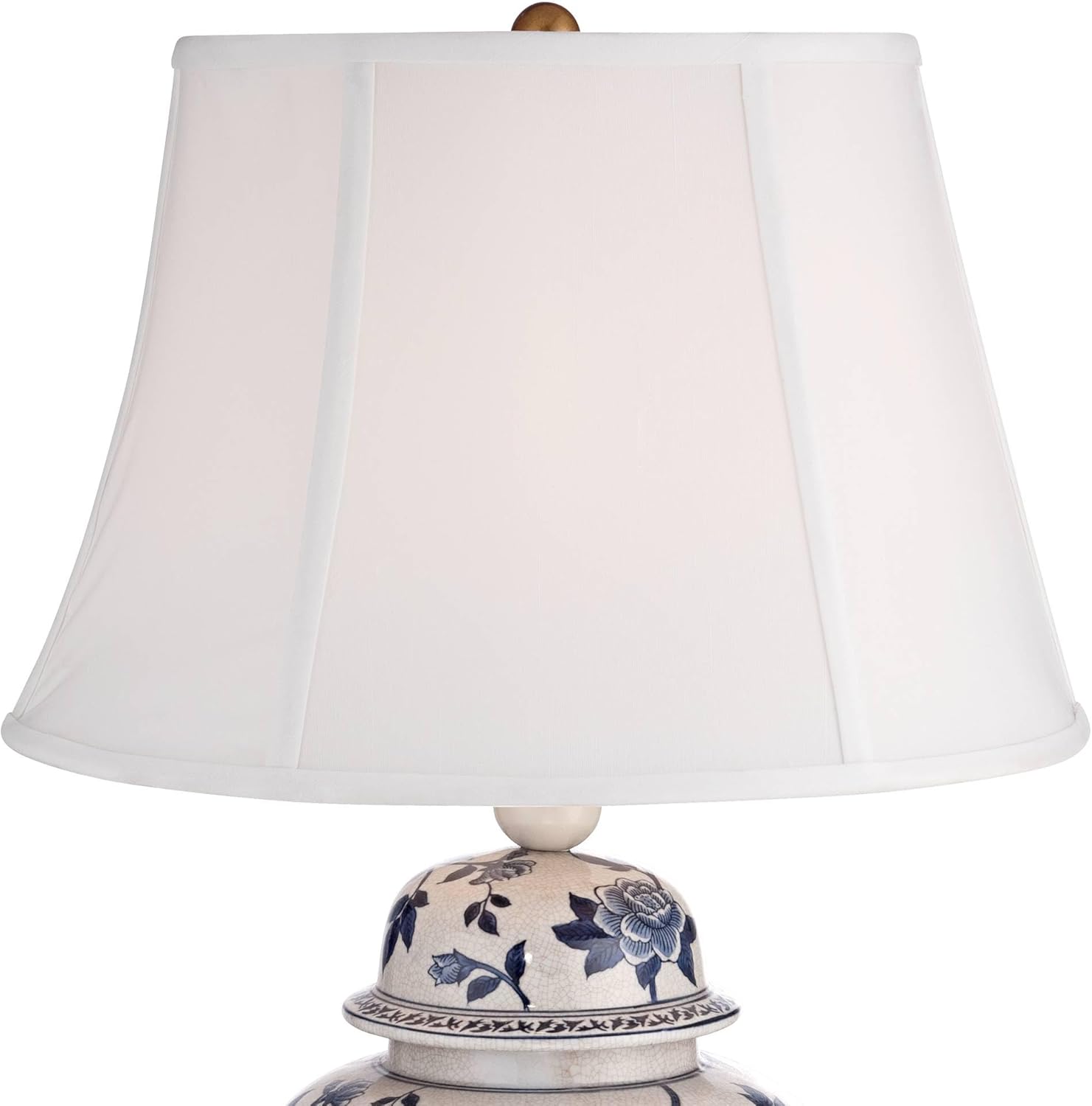 Blue and White Ceramic Temple Jar Table Lamp with Bell Shade