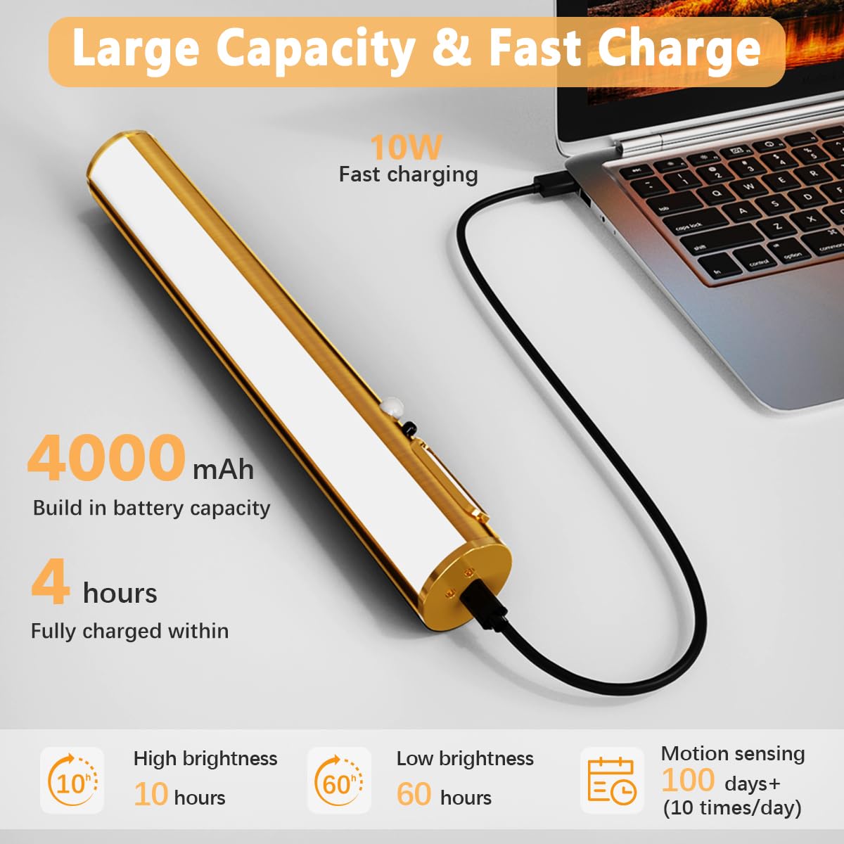 Applique Murale LED Sans Fil avec Détecteur Mouvement, Lampe Rechargeable USB pour Tableaux, Salle de Bain