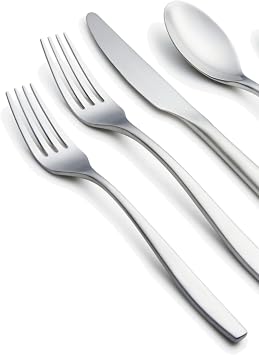 Cambridge Silverware Sets, Averie Satin 20-Piece Flatware Set For 4, Service For 4, Stainless Steel Utensils Sets Dishwasher Safe BUT Keep Dry DONT SOAK, Cutlery Set Forks and Spoons (Silver 20 Piece)