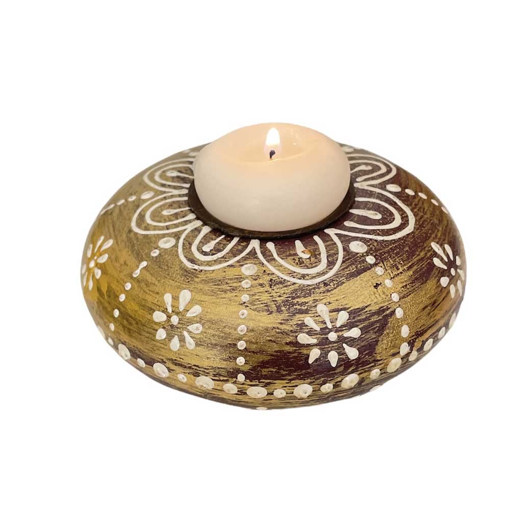 Tea Light Candle Holder,Home Decor,Table Decor Candle Holder For Gift & Décor, Home And Office Decor,Rajsthani Artisans Handmade Design,Wooden Candle Holder Emboss Painting