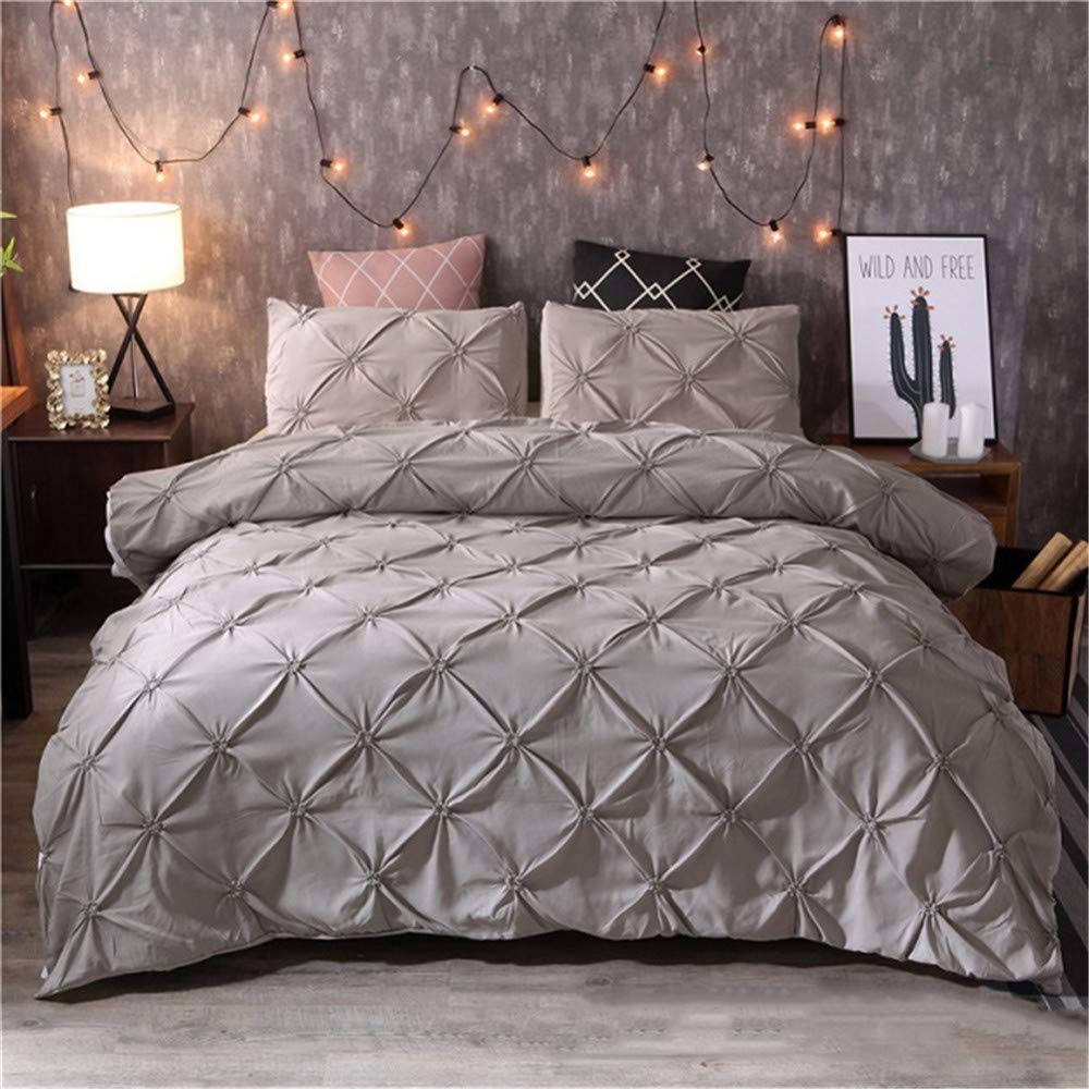 Housse de couette blanche pinch pleat grise 200x230 cm avec ses deux taies d'oreiller assorties