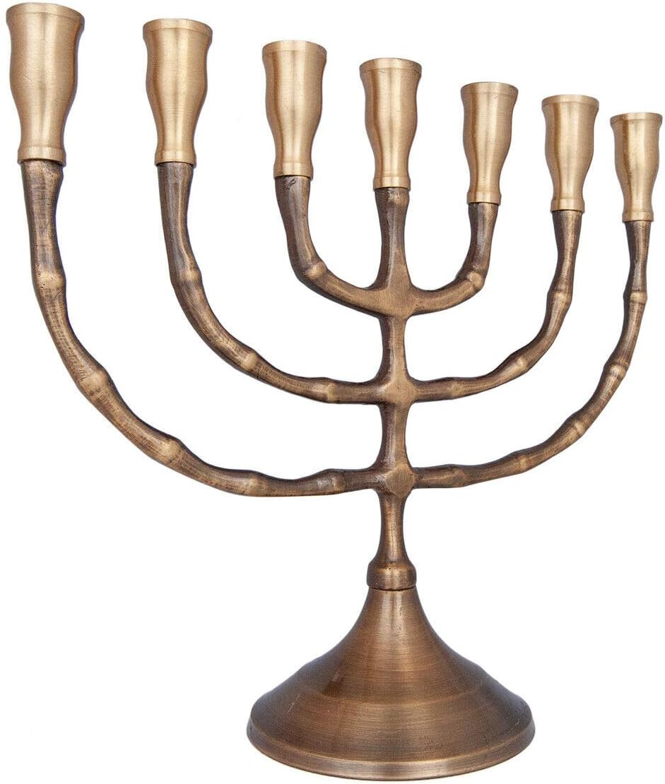 Cohen Tsemach Menorah 7 Branches Solid Brass Copper Candle Holder Vintage Design 7 inch 18 cm