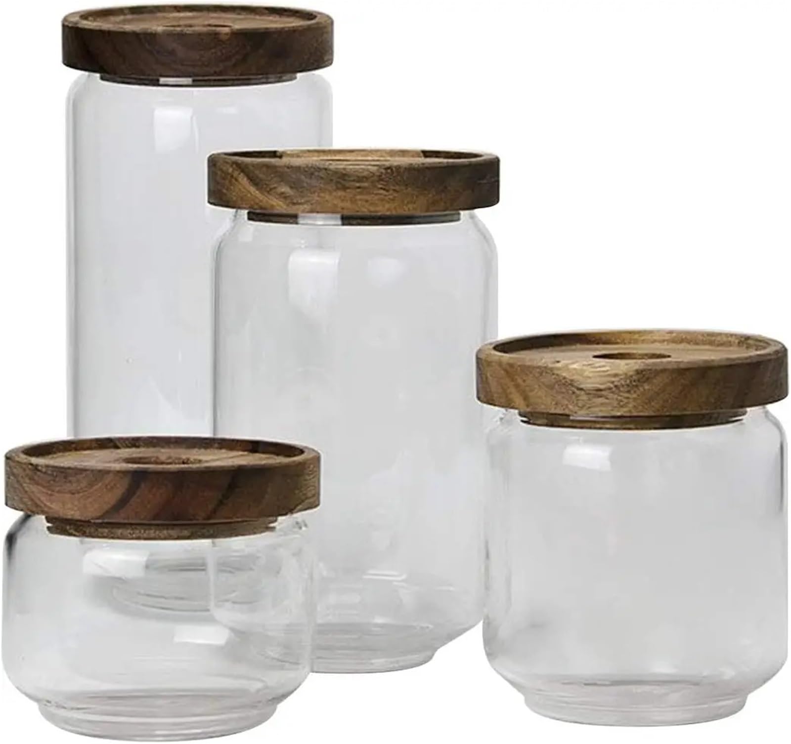 Tarro De Caramelos Juego de 4 tarros de Cristal for Dulces, tarros de Cocina for Almacenamiento, Botes con Tapa de Madera hermética for café, té y Dulces para Guardar Caramelos