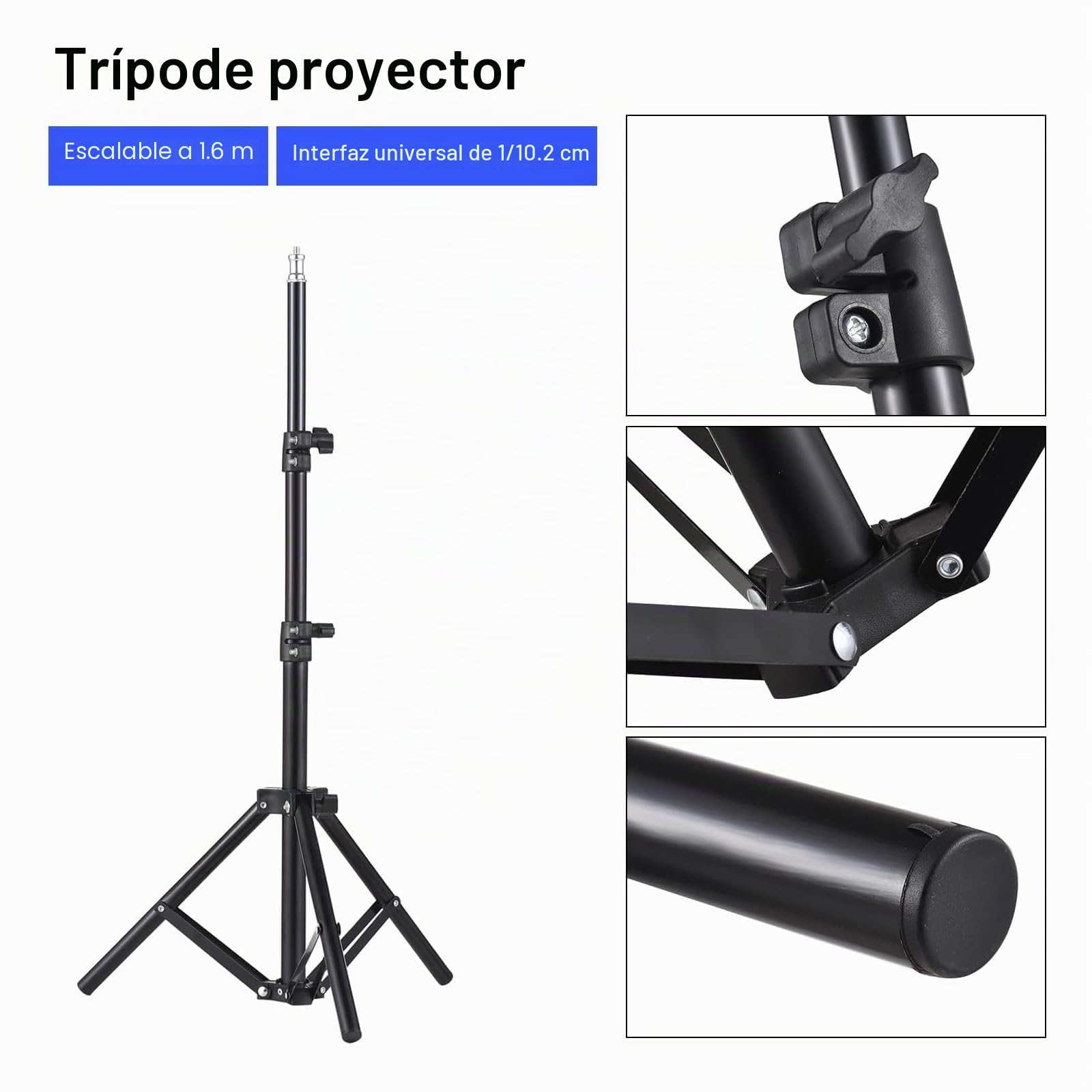 Docooler Soporte universal para proyector con trípode, soporte extensible para proyector, soporte portátil de aleación de aluminio, interfaz de 1/4 de pulgada, ajustable en altura para proyector LCD