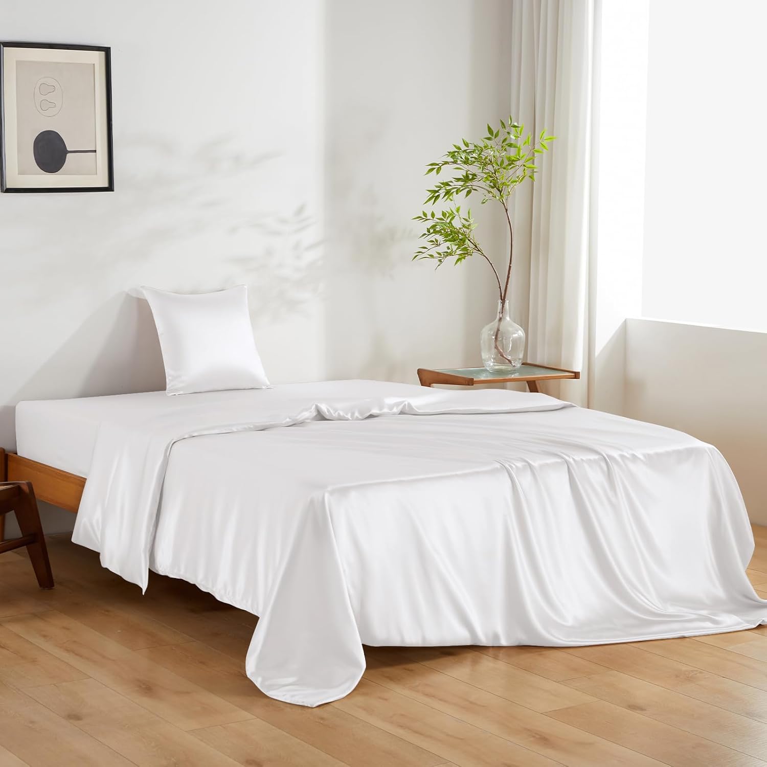 Siidist voodipesukomplekt, 2-osaline, 135x200cm + 80x80cm, Valge