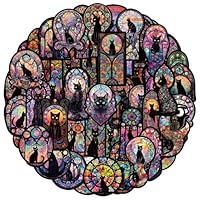 Dunkle Gotische Katze Aufkleber 50 Stück, Gothic Black Cat Sticker Set für Laptop Wasserflasche Koffer Gepäck Skateboard Helm Handyhülle Tagebuch, Vinyl Graffiti Stickers für Erwachsene