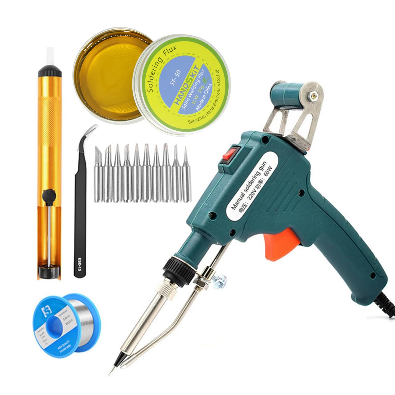 Soldador de estaño 60W Kit 15 en 1 Soldador Profesional,Soldador Estaño Set,Multi-Function Soldering Iron Soldering Gun Set para Reparado, DIY