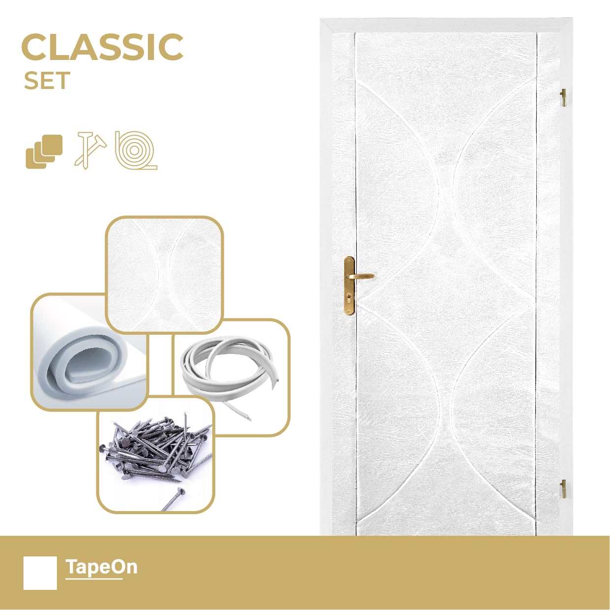 TapeOn moderno revestimiento de puerta para autoensamblaje | Reparación de puertas para puertas interiores (White, T2 CRESCENTS)