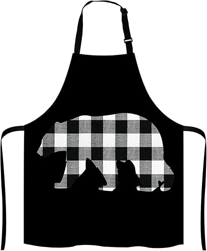 Delantal a cuadros de búfalo blanco y negro para el hogar, cocina, impermeable, para hornear, jardinería, para mujeres y hombres
