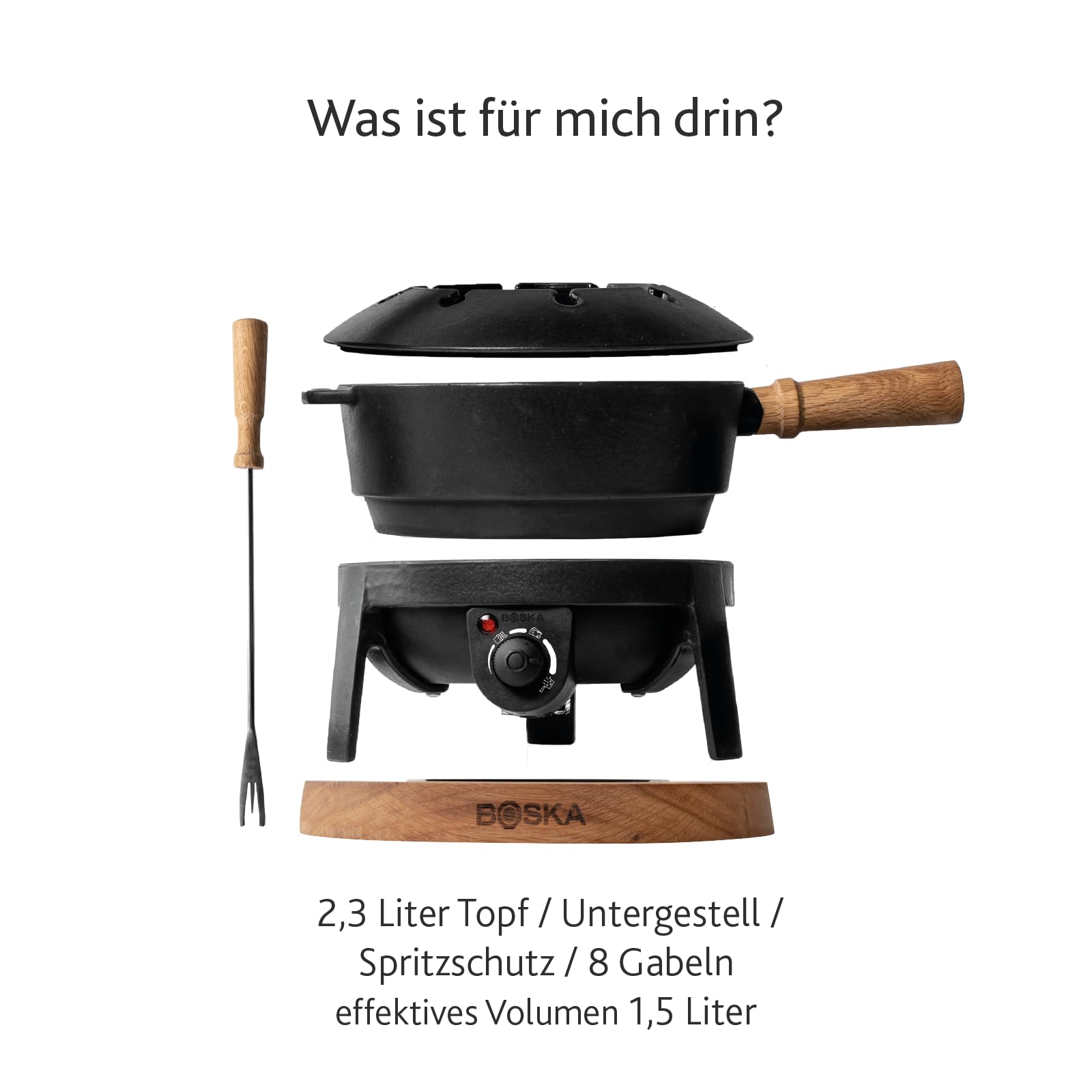 Boska Fondueset Elektrisch Pro 2,2L - Premium Fondue - Käsefondue - Schokofondue - Hotpot - Für 8 personen - Topf set -Extralanges Kabel - Gusseisen - Elektrisch - Fondue gerät