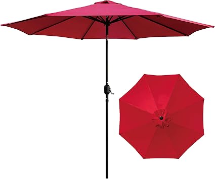ABBLE Outdoor Patio Umbrella 9 Ft Stripe with Crank and Tilt, Weather Resistant, UV Protective Umbrella, Durable, 8 Sturdy Steel Ribs, Market Outdoor Table Umbrella - Red