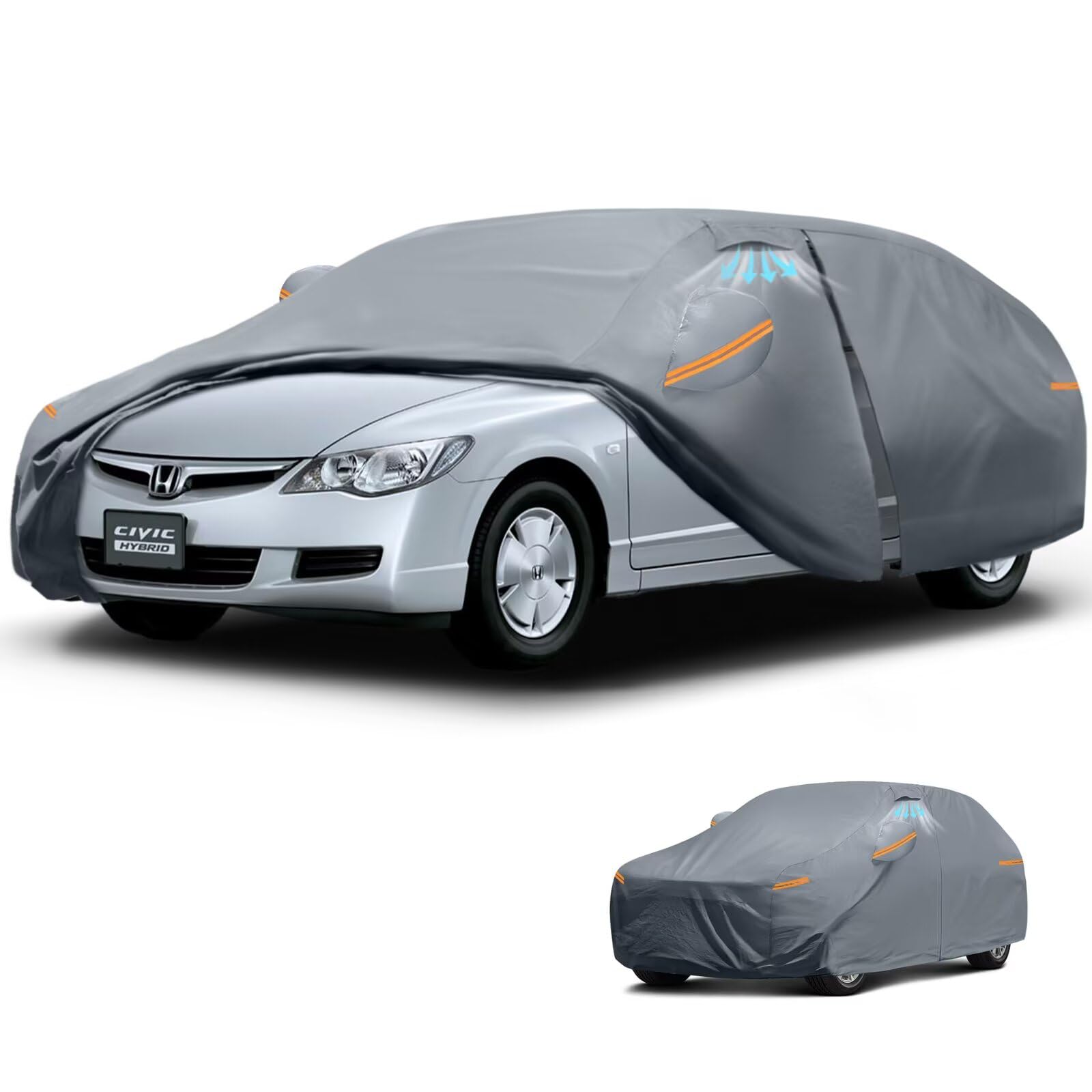 Waterproof Honda Civic 2006-2026 Car Cover with Breathable Vents 2026 Upgrade Premium Covers with Cotton Liner and Zipper