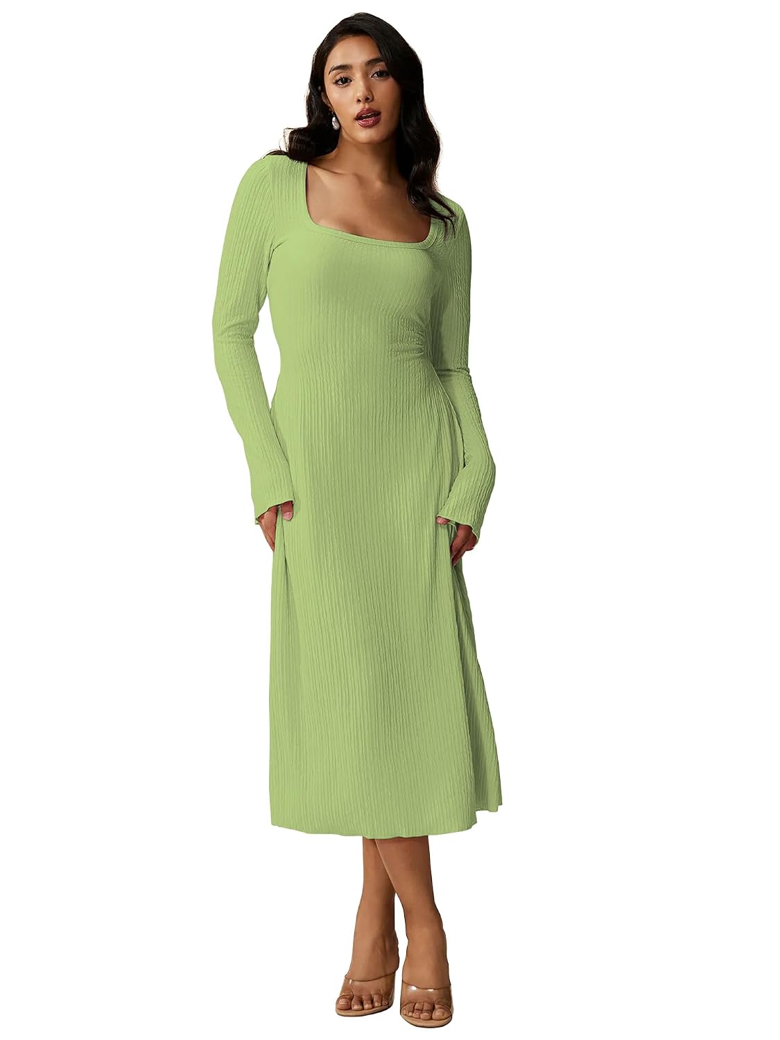 Shasmi Women’s Square Neck A-Line Dress – Long Sleeve, Tie Waist, Knitted Stretchable, Casual & Office Outfit, Solid Winter Midi Dress for Women (Dress 221) Shasmi Women’s Square Neck A-Line Dress – Long Sleeve, Tie Waist, Knitted Stretchable, Casual & Office Outfit, Solid Winter Midi Dress for Women (Dress 221)