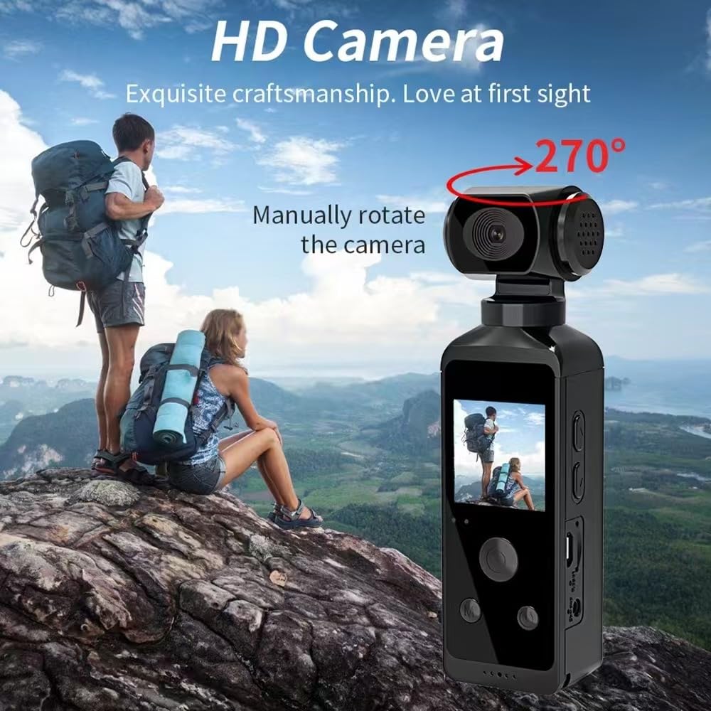 Générique Appareil de Poche, d'action 4K HD, Anti-secousse Rotative à 270 °, Appareil sous-Marine de 30 M avec Micro WiFi, Caméra Vidéo Portable pour la Plongée en Plein Air