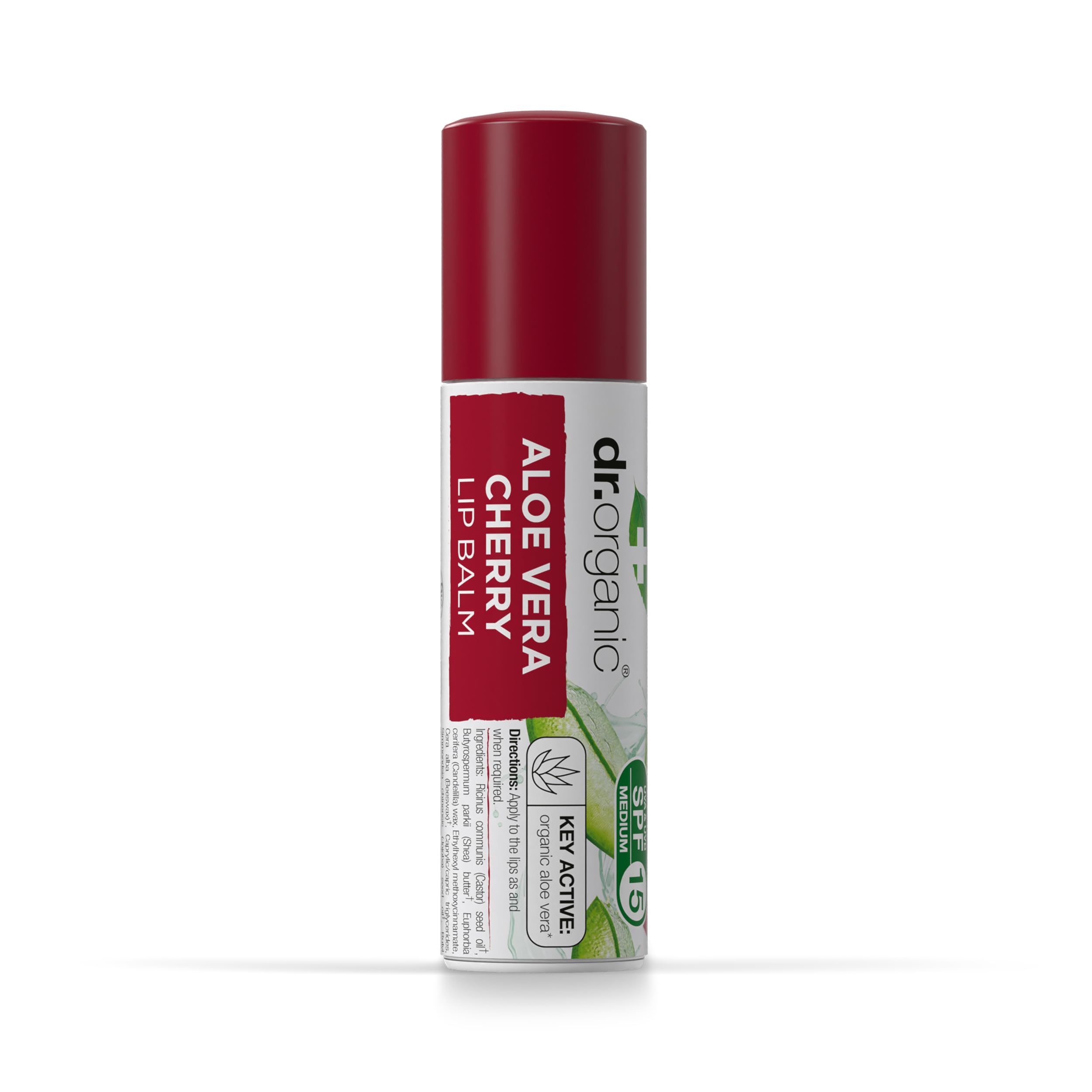 Image secondaire de Baume à Lèvres Dr Organic Aloe Vera & Cerise, Hydratant, SPF 15, Hommes, Femmes, Naturel, Végétarien, Sans Cruauté, Sans Paraben