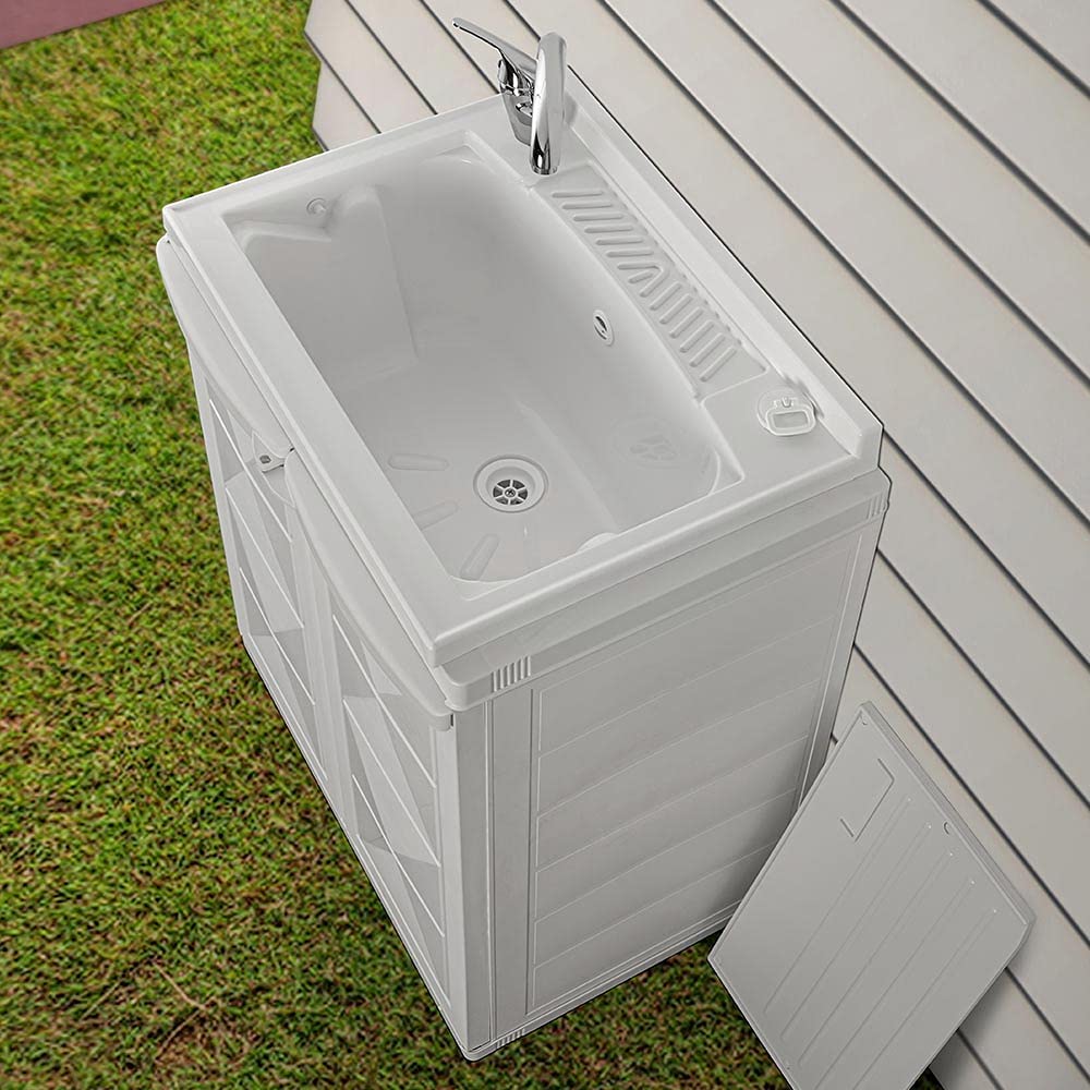 Mobile lavatoio salvaspazio 64x45, 2 Ante con ripiano interno, COMPLETO di tavoletta e kit scarico