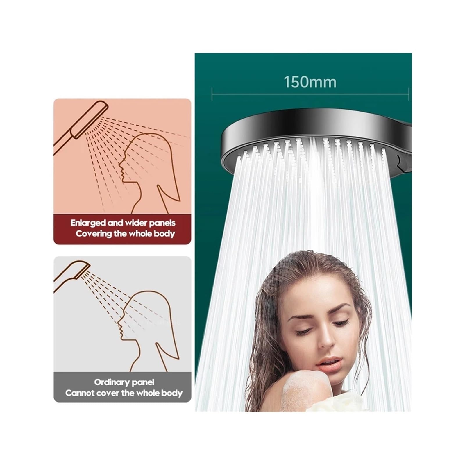 Cabezal de ducha de 3 modos de 15 cm con manguera | Alta presión, 3 modos ajustables, portátil, panel grande, uso en baño(SET A)