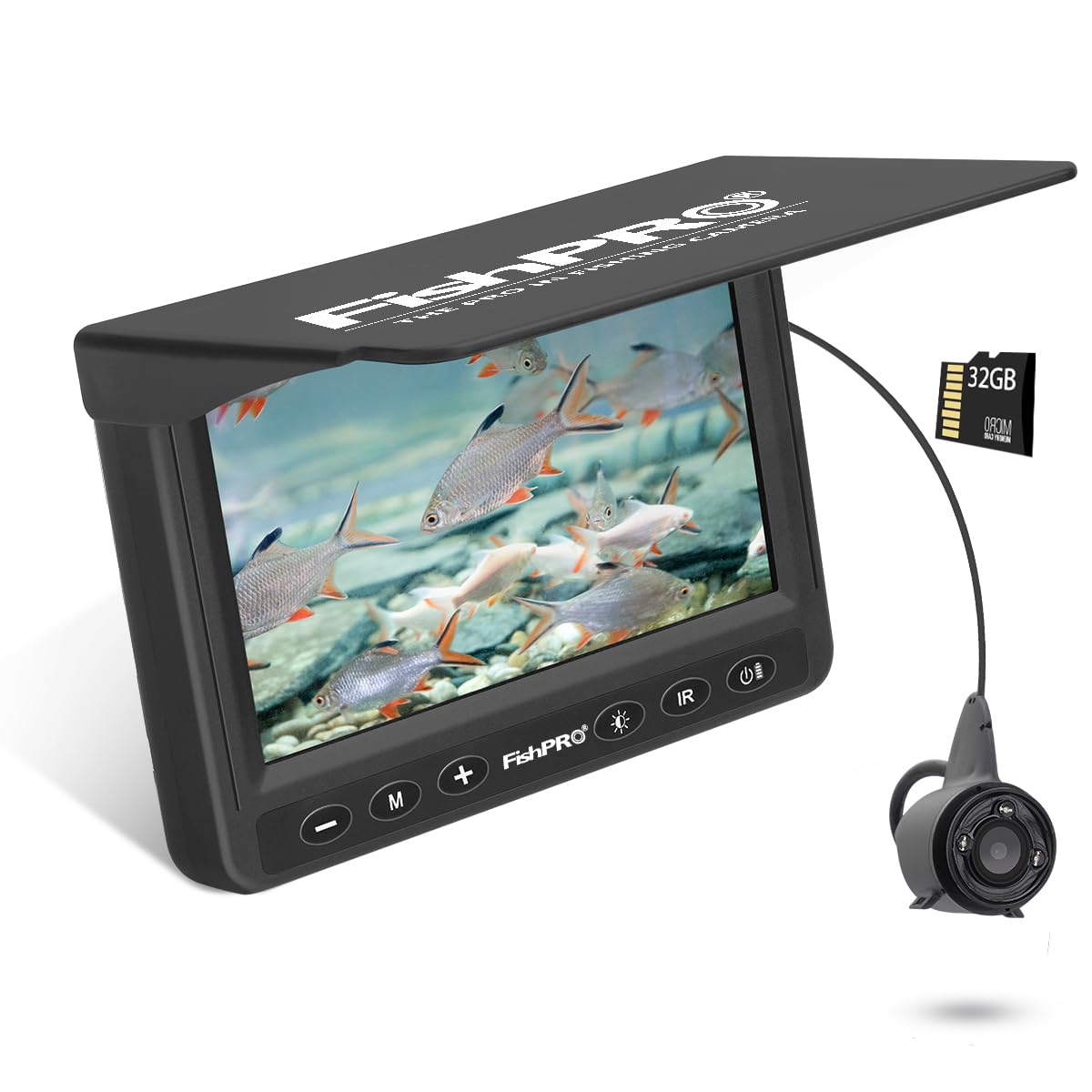 [FishPRO® 2026 Upgrade] Underwater Fishing Camera 4.3'' IPS HD 1000 TVL w/DVR-32GB, Pocket Ice Fishing Camera Underwater Portable Fish Finder w/LCD Monitor, IR+LED for Ice Lake Sea Boat Kayak Fishing