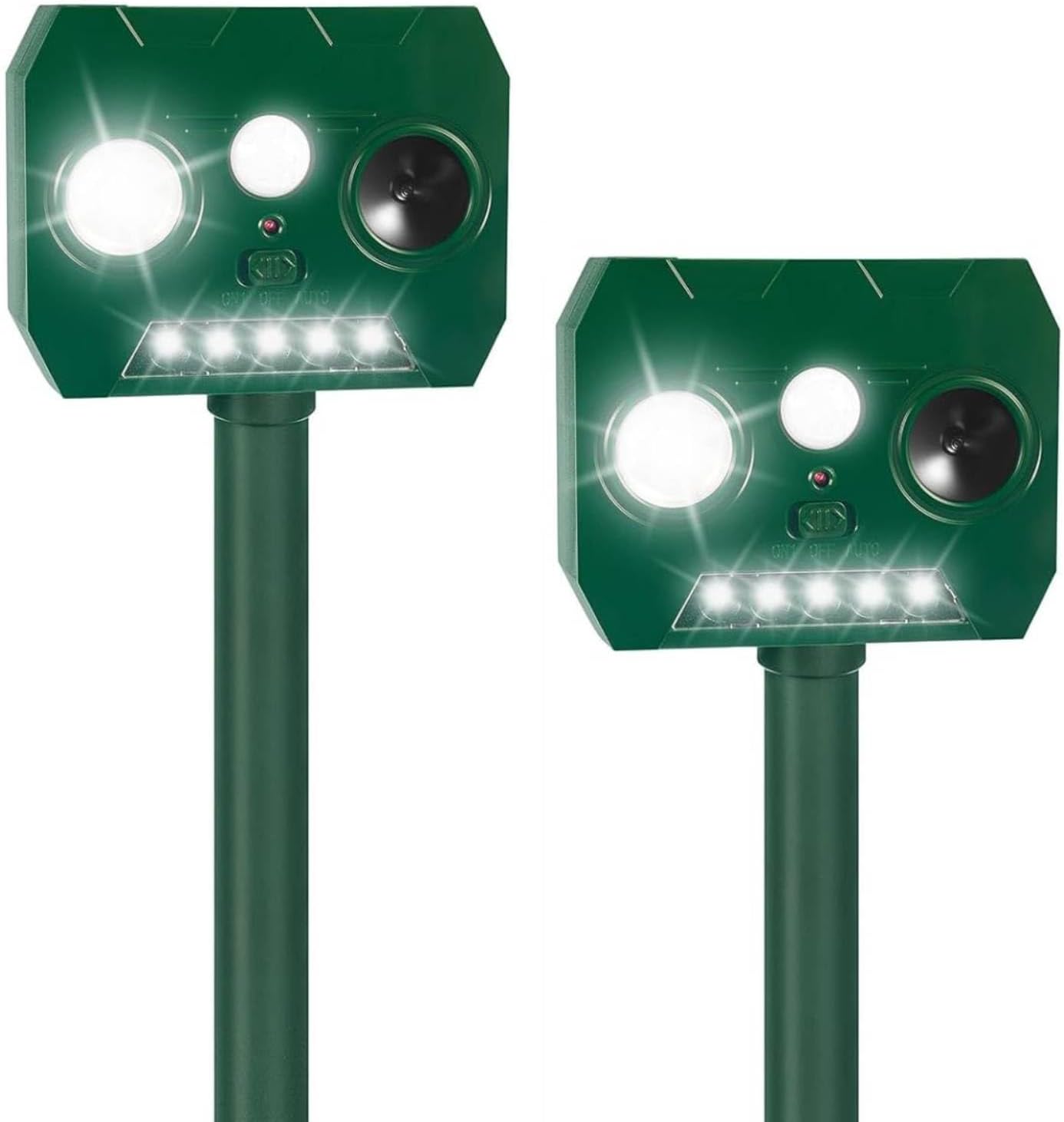 2 Pack 2024 Solar Ultrasonic Animal Repellent Waterproof