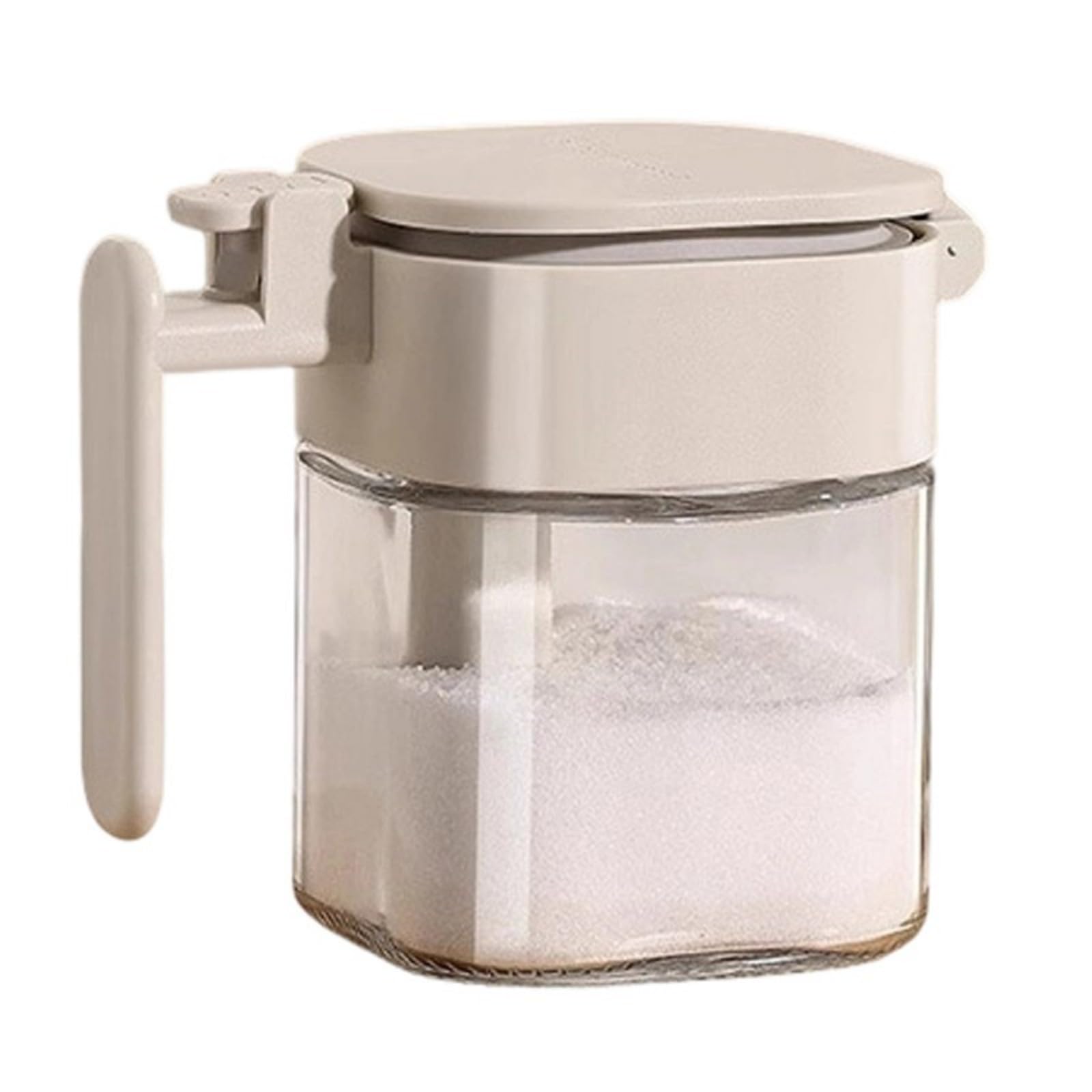 jiingekk Clear Glass Condiment Jars with Spoon Compartment and Sealed Lid Kitchen Seasoning Container for Salt Sugar Pepper Sealed Condiment Jar