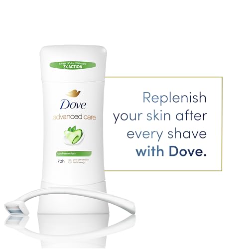 Image of Dove Advanced Care Anti Deo Stick Cool Essentials Pack of 12 for helping your skin barrier repair after shaving 72 h odor control and all-day sweat protection with Pro Ceramide Technology 2.6 oz