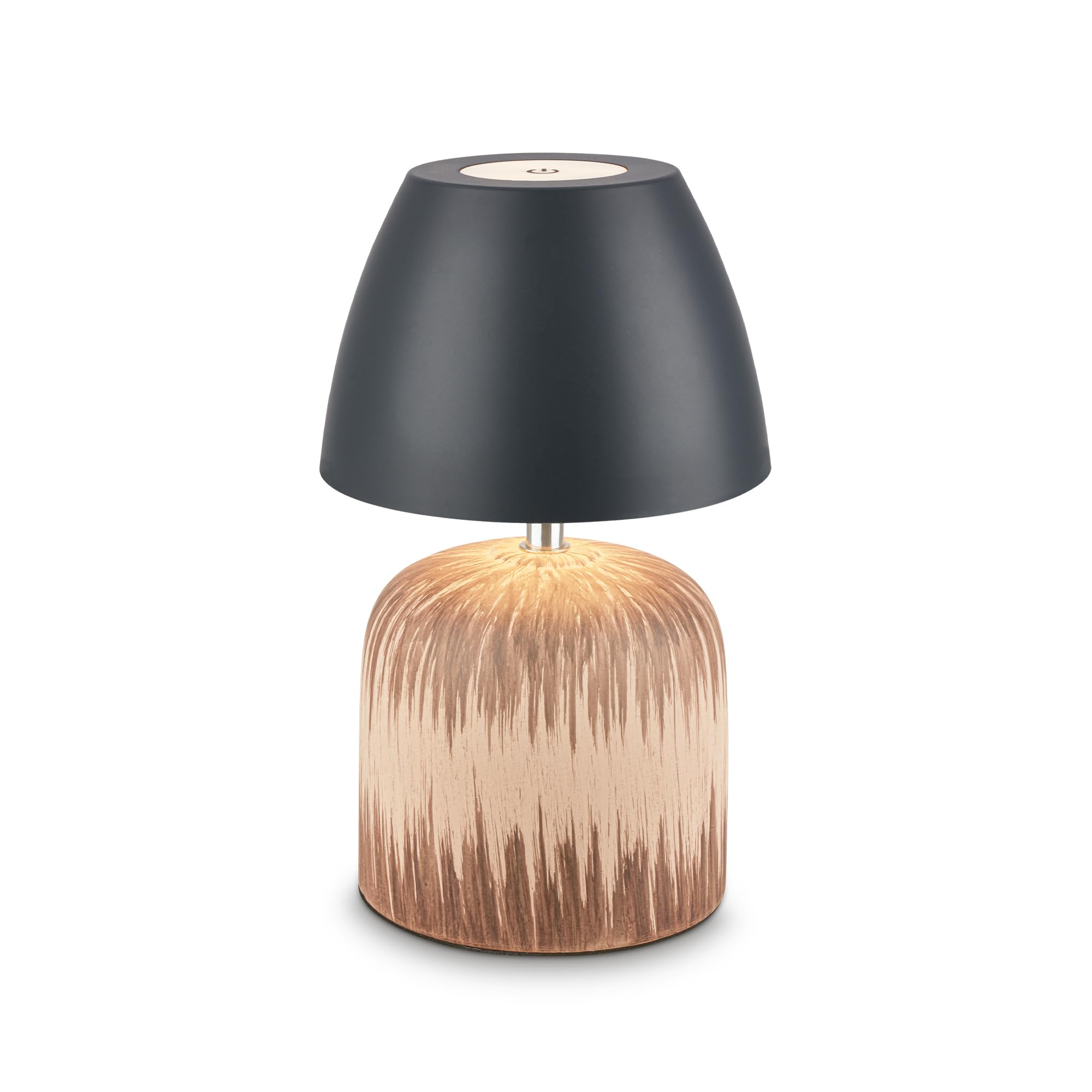 BRILONER - Rechargeable LED Table lamp IP44 with Touch, dimmable, Ceramic Base, Battery lamp, Bedside, no Cord, Outdoor use, 13,5x22 cm, Anthracite-Wood