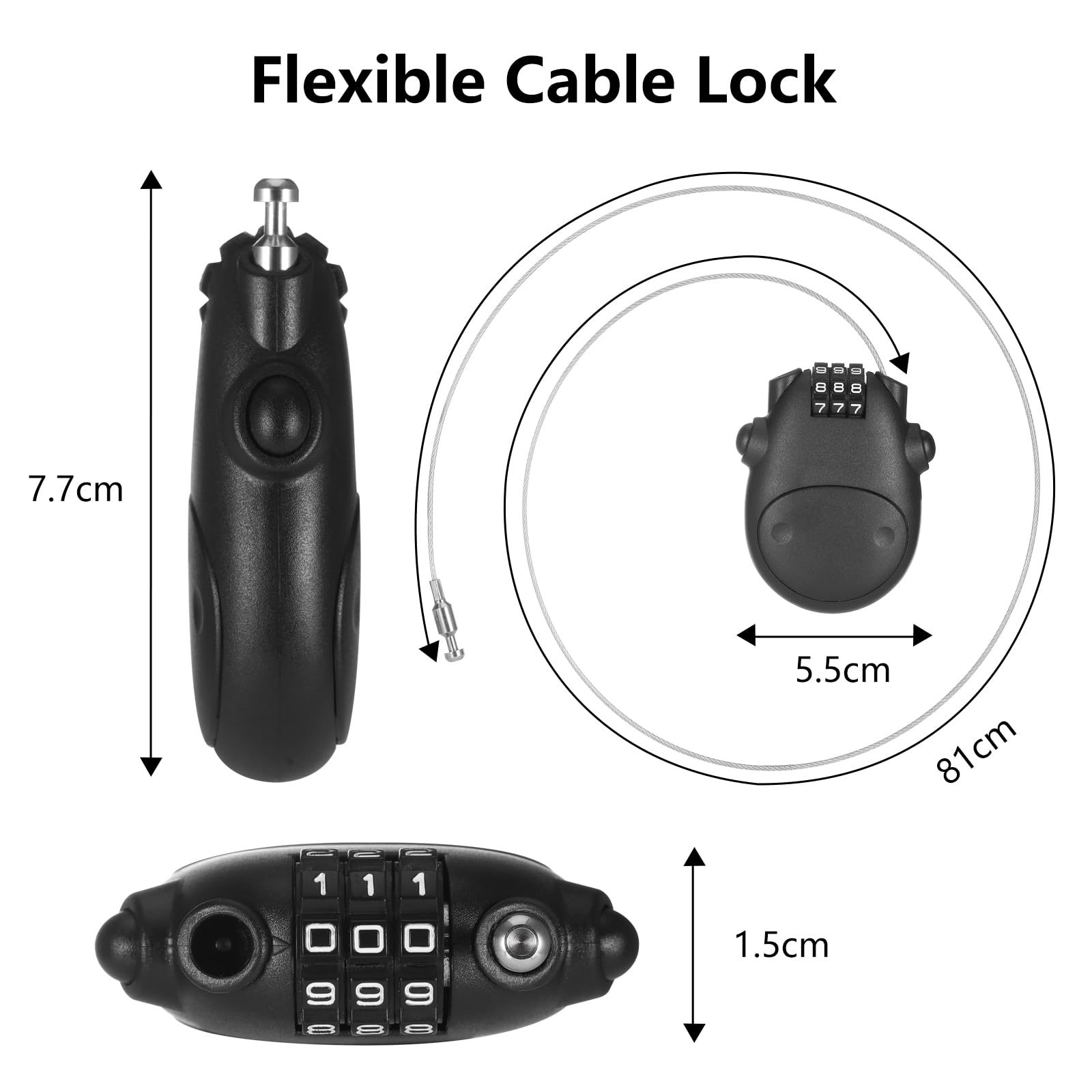 Fentar 2 candados de cable, cerradura de combinación pequeña a prueba de óxido, cerradura flexible para casco, cerradura de scooter, cerradura de bicicleta ligera, bloqueo de cable retráctil de acero