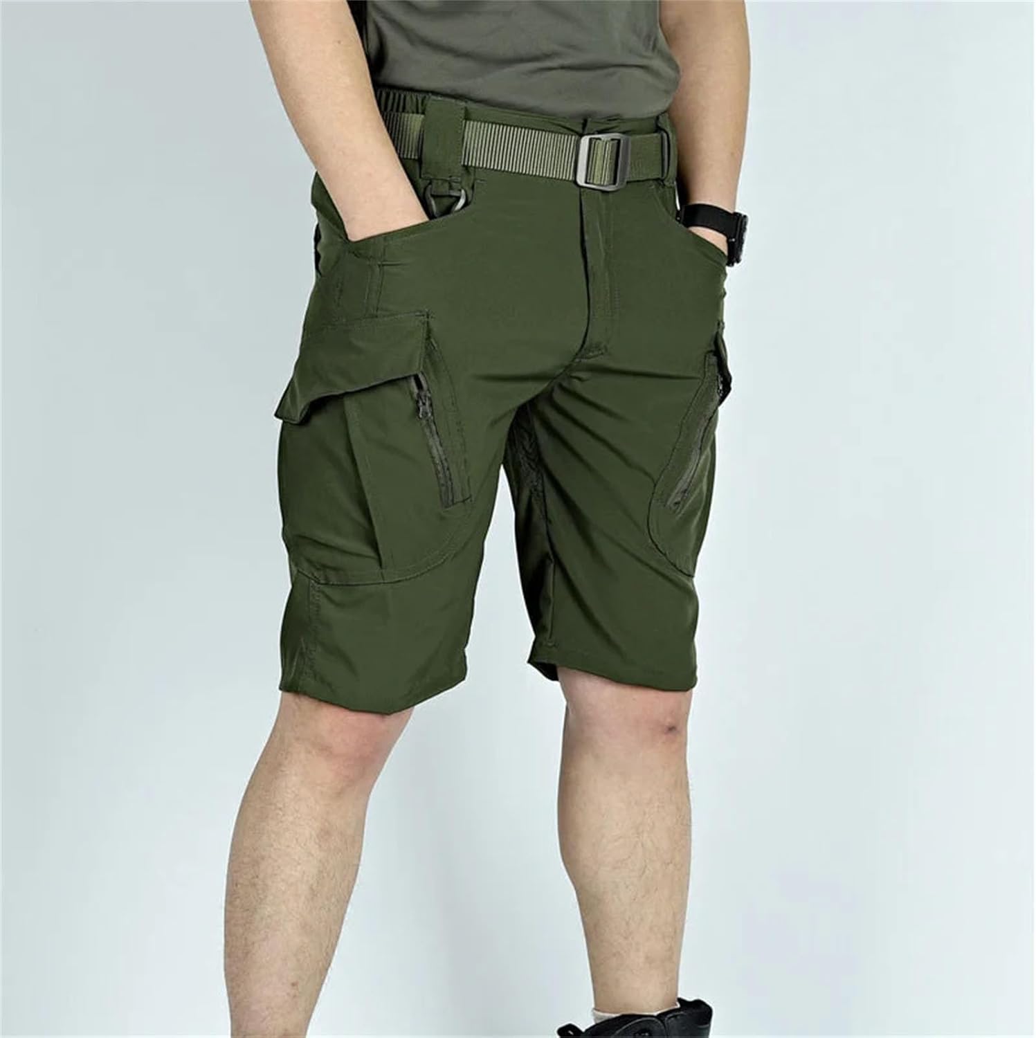 Mens Outdoor Waterproof Thin Shorts Multi-Pocket Wear-Resistant Cargo Shorts Outwear Hiking