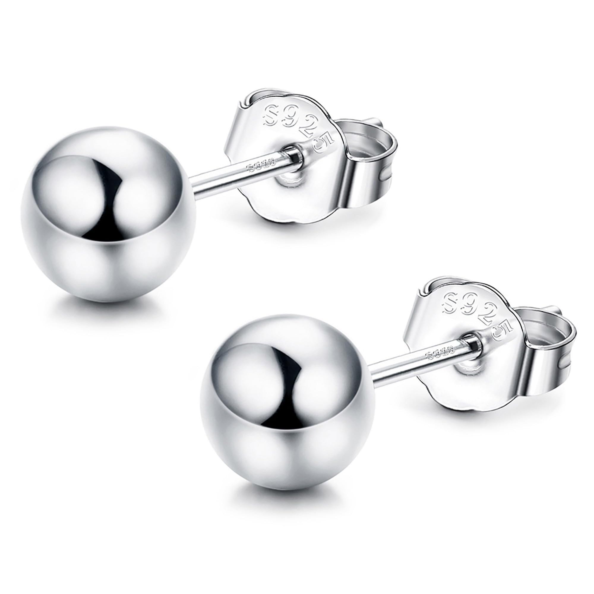 CASSIECA Pendientes Plata de ley 925 para Mujeres Hombres 3-10mm Pelota Pendientes Hipoalergenicos Mujer Plata/Oro