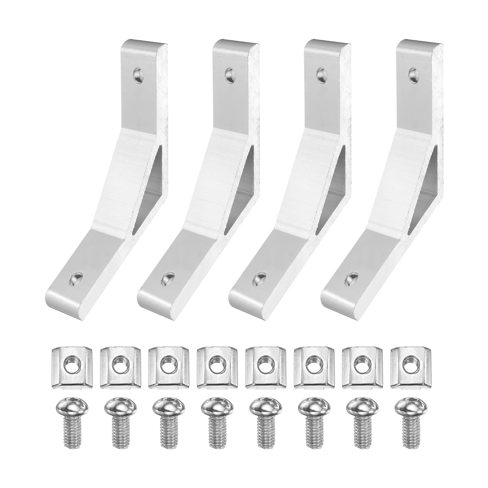 sourcing map 4Set 135 Degree Angle Corner Brackets, 3030 Series Aluminum Extrusion Profile Accessories, Corner Brace Joint Connectors with Mounting Screws and Nuts, Silver, 60mm x 60mm x 22mm