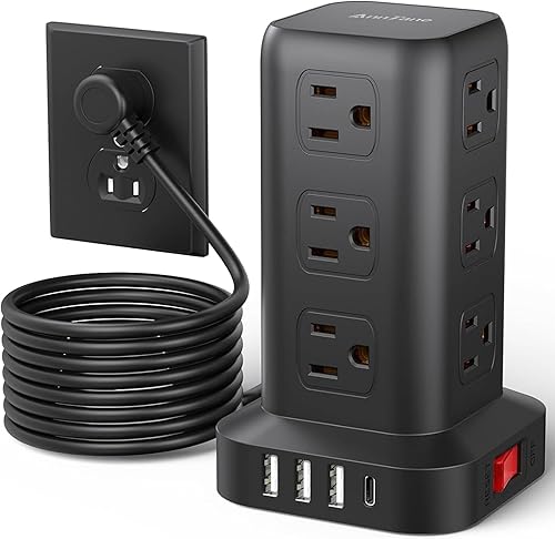 Miniatura 8 de Protector de Sobretensión Regleta de Alimentación con Cable de 6.5 Pies, Regleta de Alimentación de Torre con 4 Puertos USB (1 USB C), Cable de