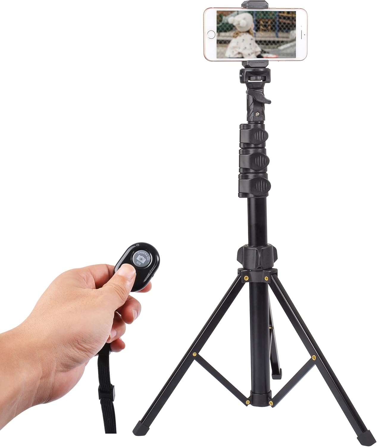 Phone Selfie Stick Tripod, 54-inch Bluetooth Cell Phone Tripod Ring Light Stand Compatible with iPhone 11 Pro X.Samsung Andriod DSLR, Sports Camera,